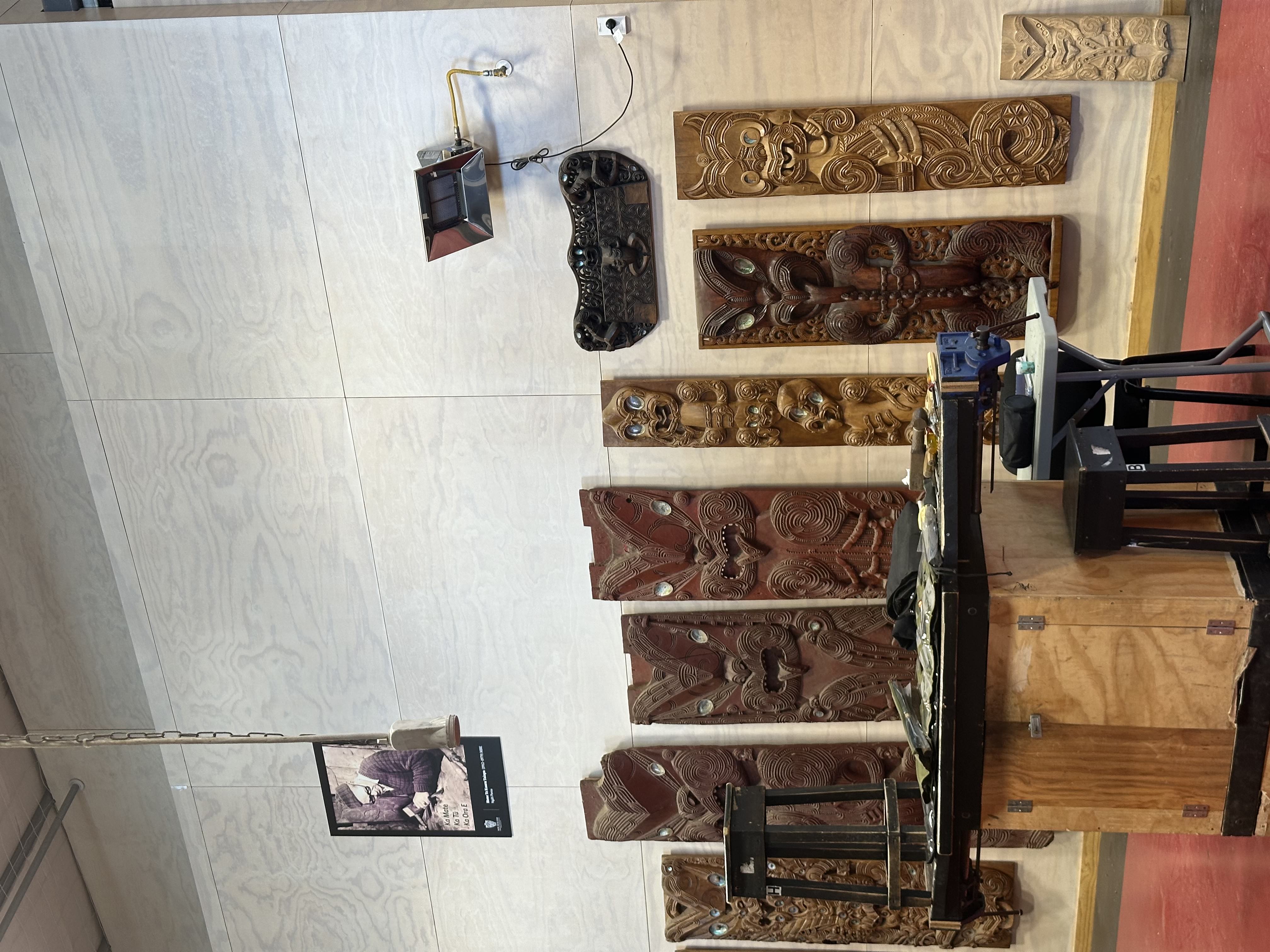 The workstation of a woodcarver at the NZ Māori Arts & Crafts Institute.