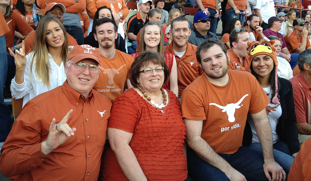 The Verheyden Family of Texas Longhorns attend a UT football game.