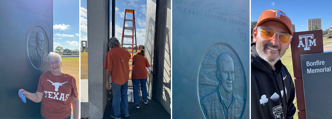 Texas alumni help clean up Aggie Bonfire Memorial.