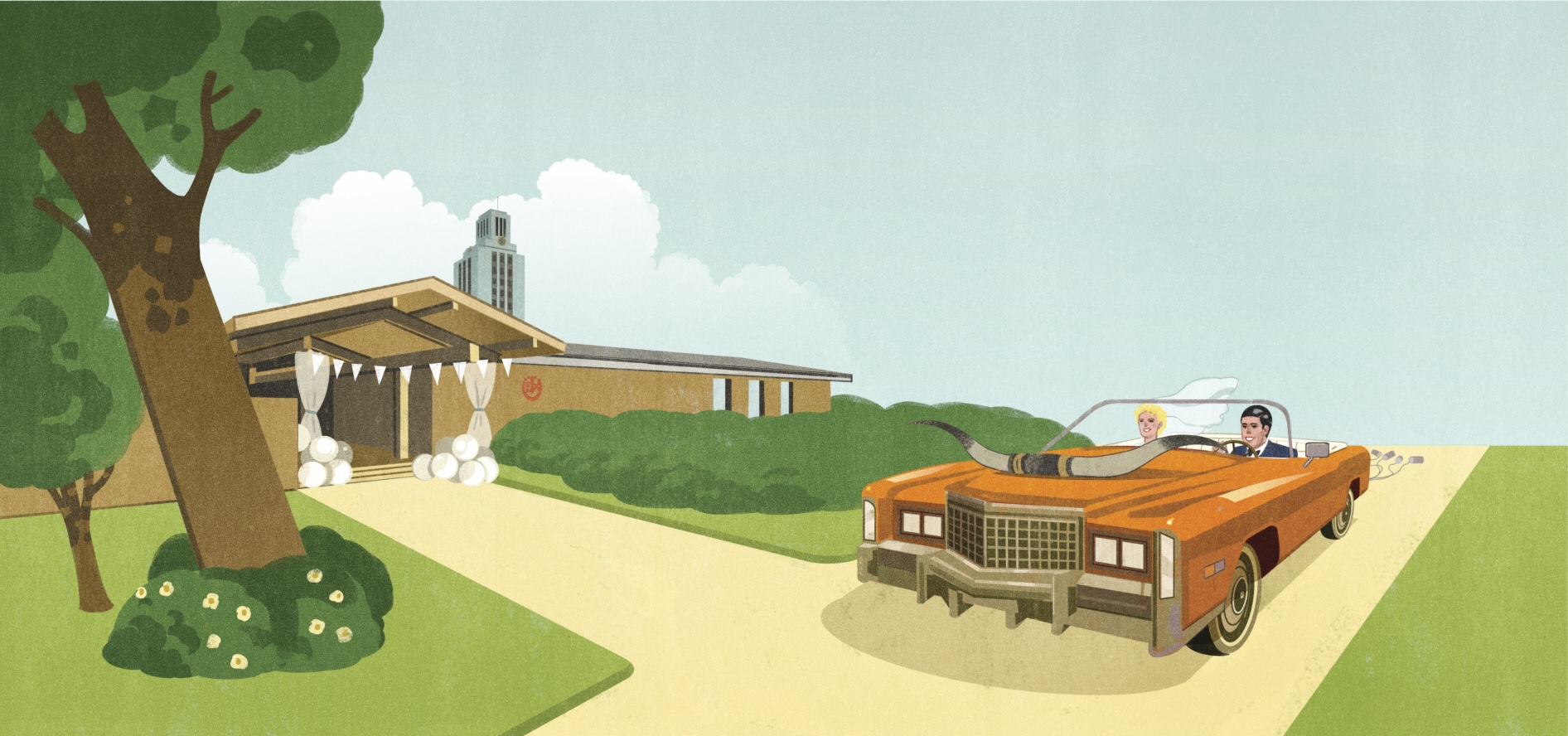 car driving by alumni center