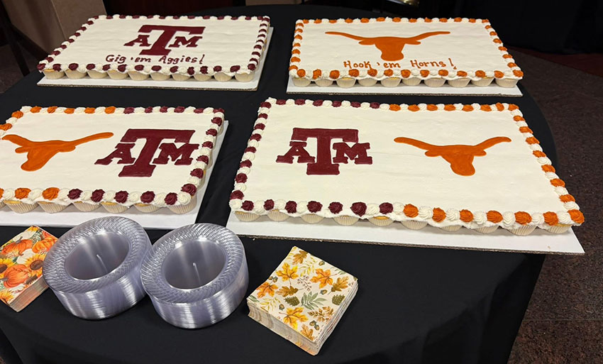 Cakes with UT and Tamu logos on them