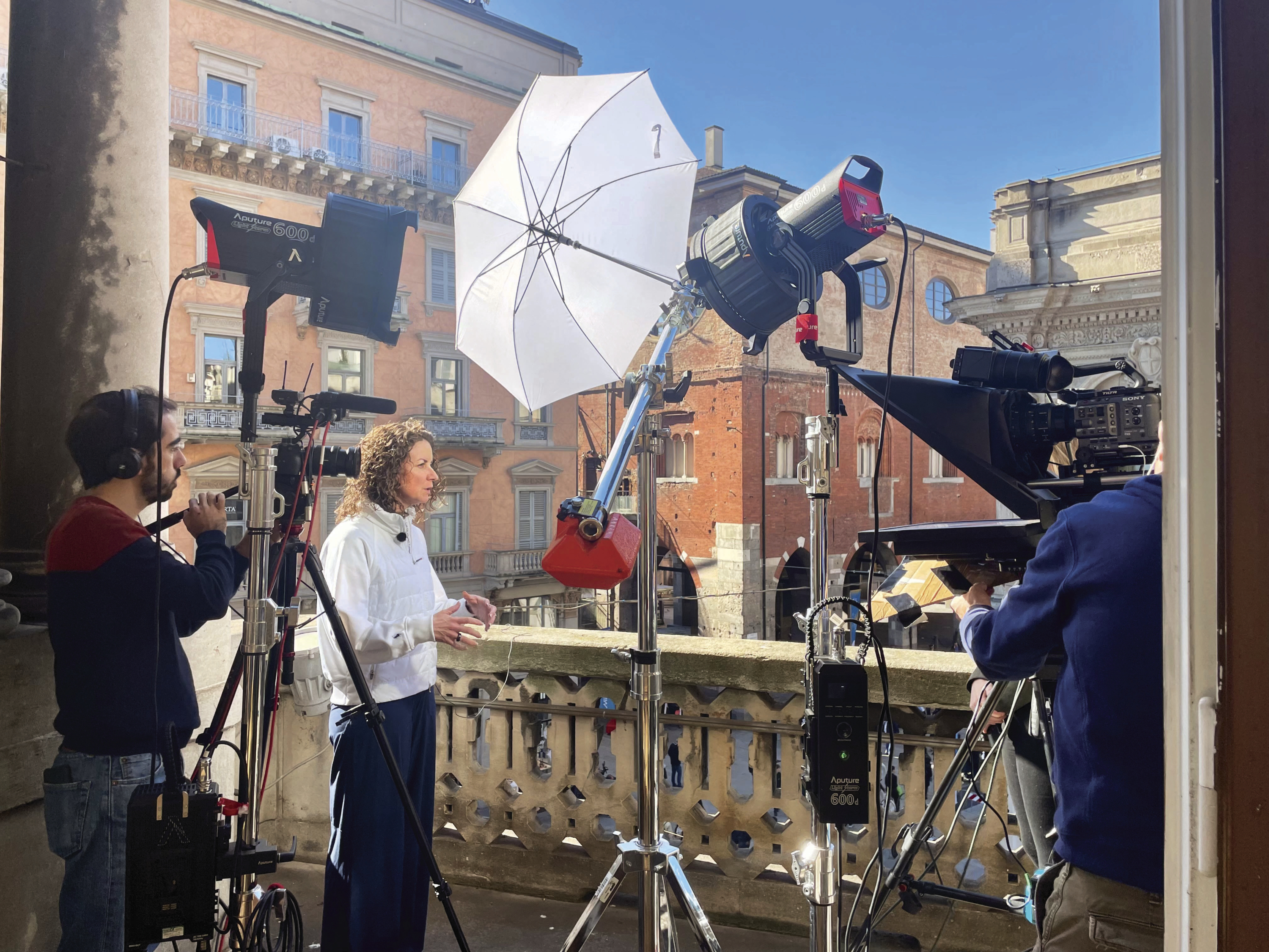 Jessica Bartley giving a TV interview.
