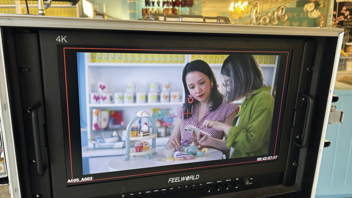 Erica Brozovsky on set.