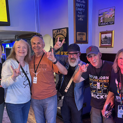 Group of Texas Longhorns in Scotland at a pub.