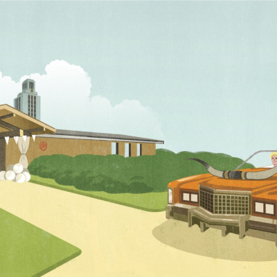 car driving by alumni center