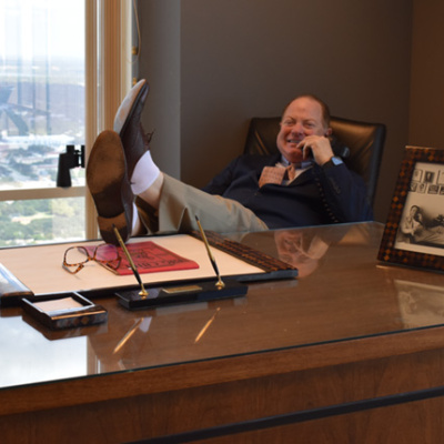 Jordan Cowman at the desk of Edward A. Clark.