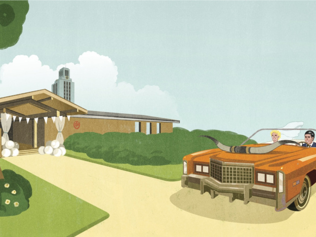 car driving by alumni center