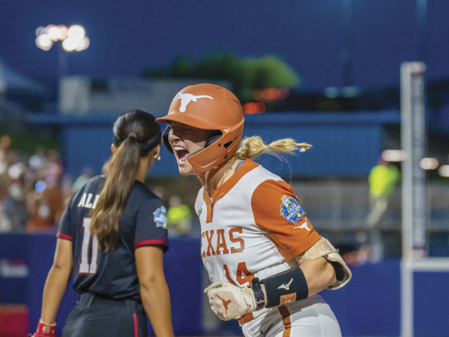 Reese Atwood celebrating a winning hit.