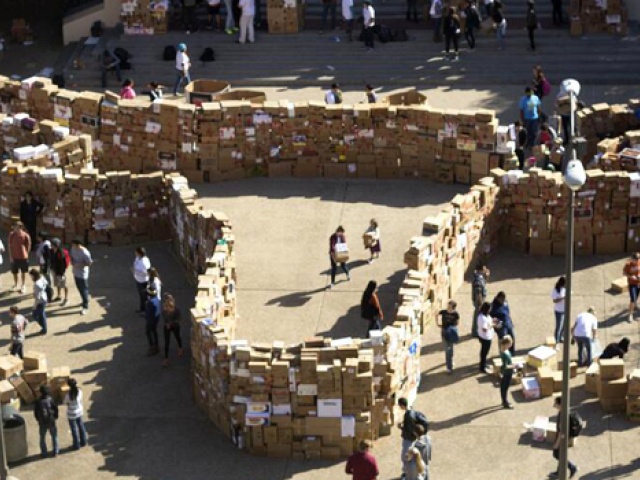 UT Builds Giant Box Fort for Recycling Awareness