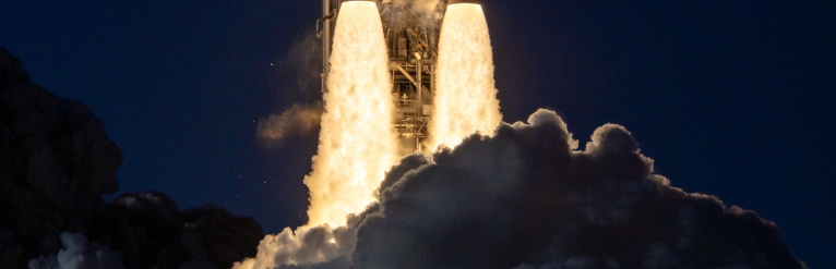 A close up shot of the rocket fire on the Artemis II mission.