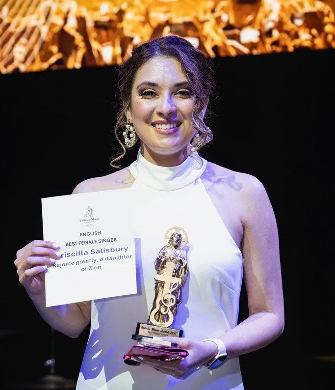 Priscilla Salisbury wins the Best Female Singer award at the inaugural Catholic Music Awards.