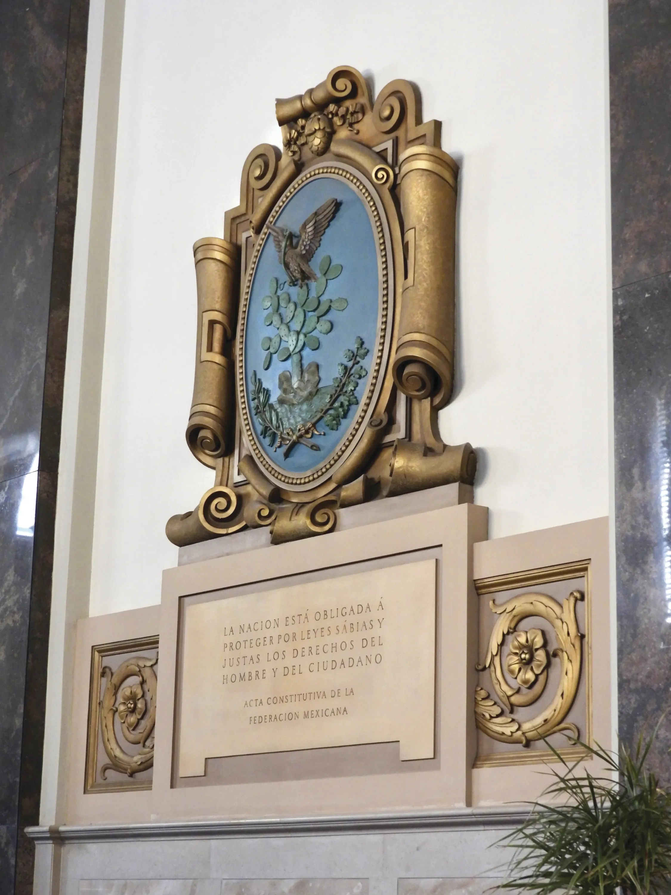 The Mexican coat of arms on the walls of the Life Science Library.
